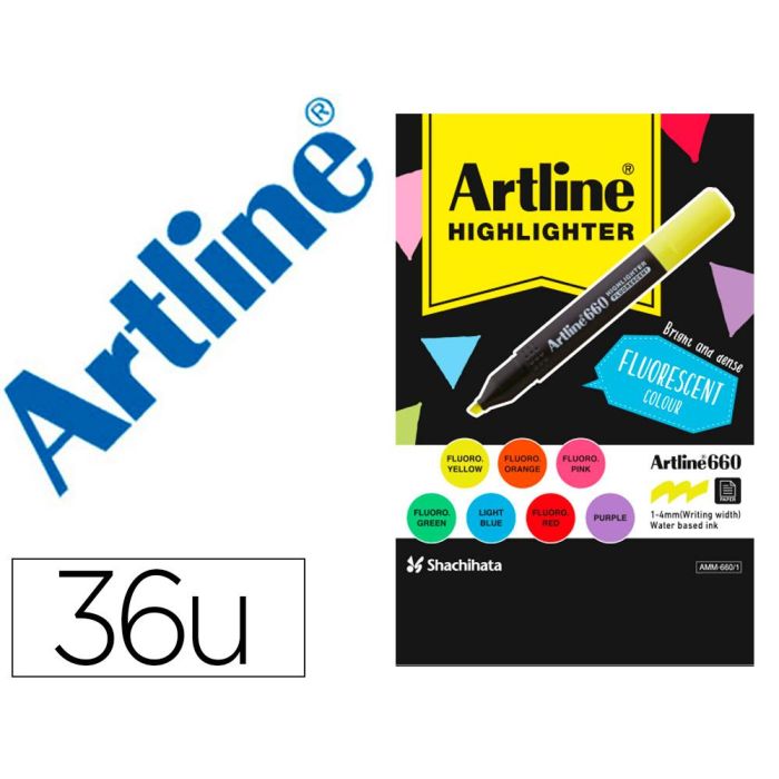 Rotulador Artline Fluorescente Ek-660 Expositor De 36 Unidades Colores Surtidos