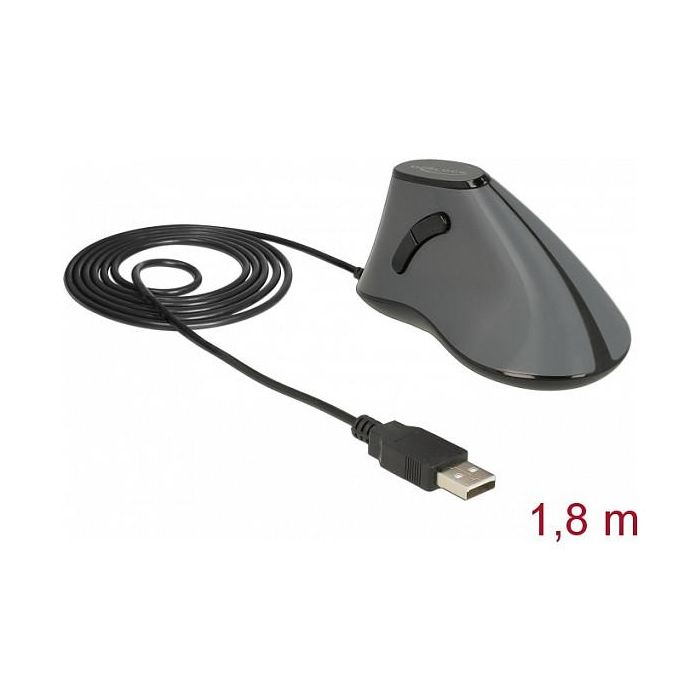 DELOCK Ratón Ergonómico Vertical Óptico USB 1.8m Cable 800 DPI Negro Gris 12527 1