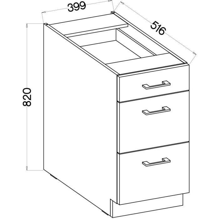Mueble bajo cazuela - 40 cm - 3 cajones - Roble artesanal y negro mate - CUISINIER 2 Mueble bajo cazuela - 40 cm - 3 cajones - Roble artesanal y negro mate - CUISINIER 2