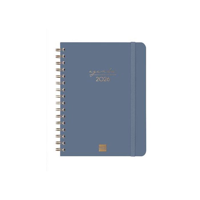 Agenda Anual (2026) Catalan Finocam Espiral Alma Wire-O Tapa Extra Con Goma E10 155X212 S/V Apais. Blau