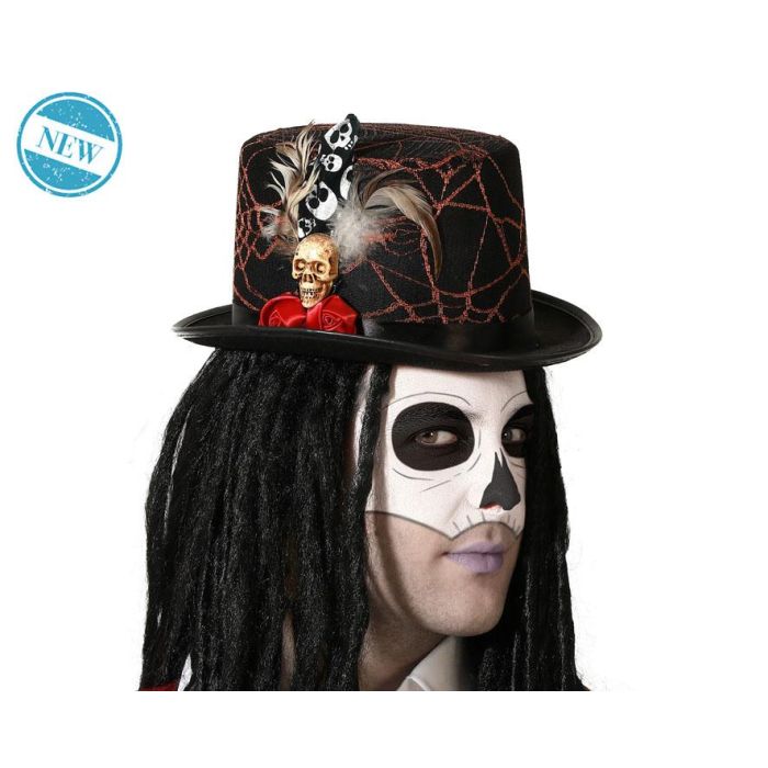 Sombrero Claquer Negro Con Redes Y Calavera