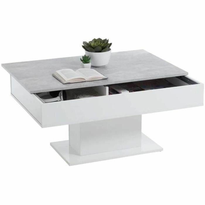 FMD 4029494116864 Mesa de centro bicolor con tapa corrediza gris hormigón y blanco brillante L100 x H46,1 x D65 cm Fabricada en Alemania 2