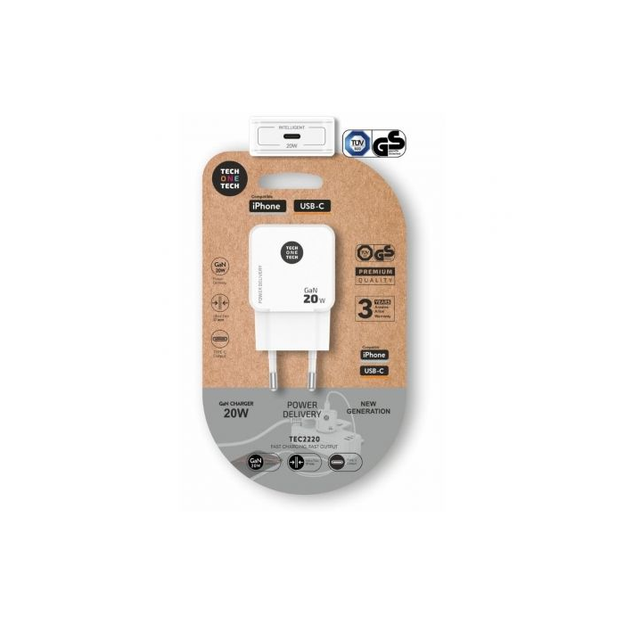 Cargador de Pared GaN Tech One Tech GaN TEC2220/ 1xUSB Tipo-C/ 20W/ Blanco 0 Cargador de Pared GaN Tech One Tech GaN TEC2220/ 1xUSB Tipo-C/ 20W/ Blanco 0