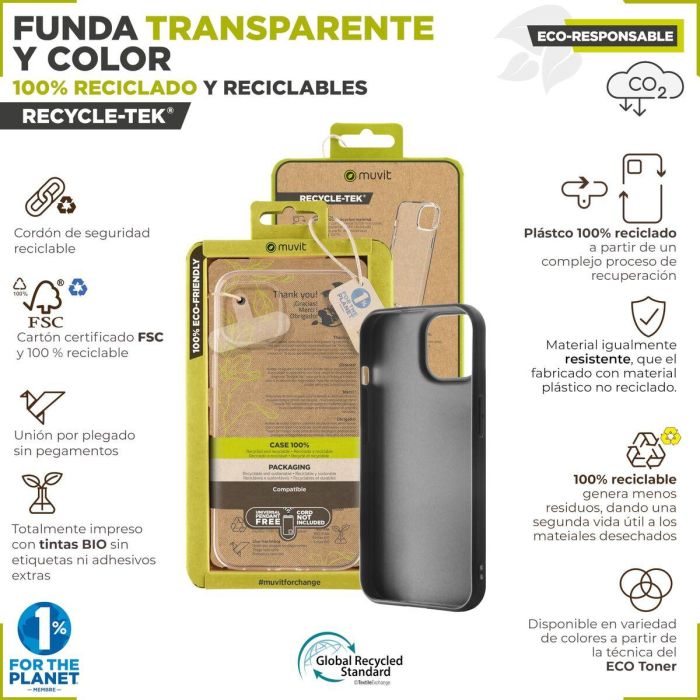 Muvit Funda Recycletek para Apple iPhone 15 de Material Reciclado y Reciclable 5