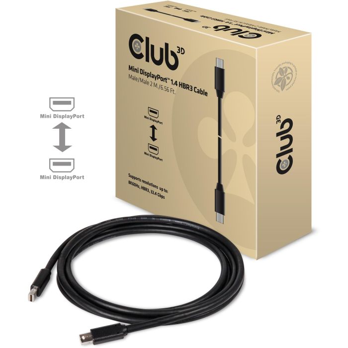 Club3D Cable Mini DisplayPort 1.4 HBR3 32.4Gb/s 8K60Hz 2m Macho/Macho - Conectores Bañados en Oro 1 Club3D Cable Mini DisplayPort 1.4 HBR3 32.4Gb/s 8K60Hz 2m Macho/Macho - Conectores Bañados en Oro 1