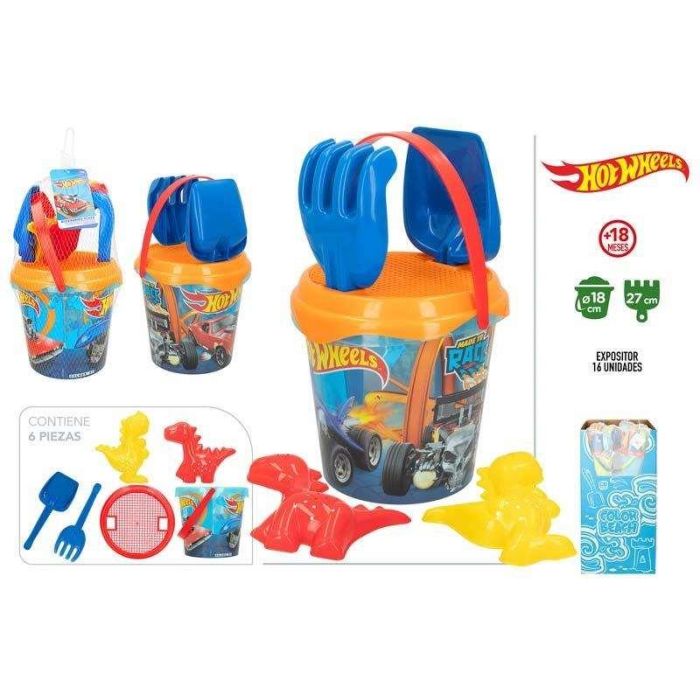 Cubo de playa hot wheels 18 cm con cedazo, pala, rastillo y 2 moldes en red Cubo de playa hot wheels 18 cm con cedazo, pala, rastillo y 2 moldes en red