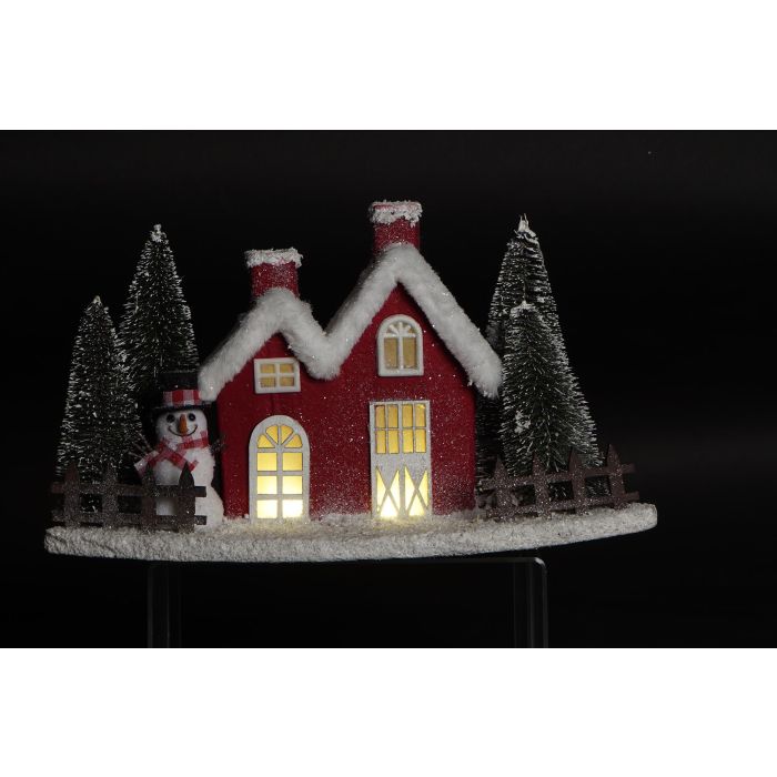 DKD Home Decor Casa de Navidad Luminosa LED Alpina de Porexpan, Decoración Navideña Rojo Blanco Verde 15x21x39 cm 1