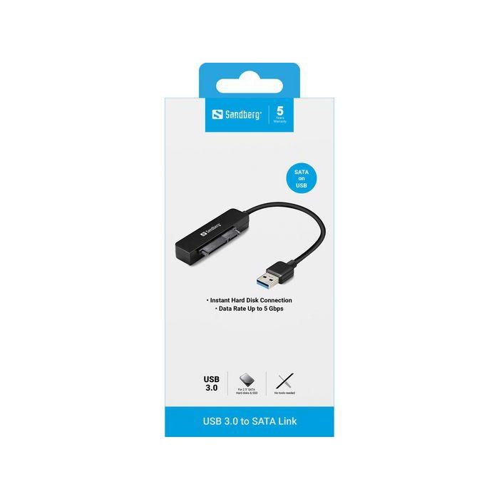 Sandberg Adaptador USB 3.0 a SATA para Discos Duros de 2.5" Hasta 5 Gbit/sec 1 Sandberg Adaptador USB 3.0 a SATA para Discos Duros de 2.5" Hasta 5 Gbit/sec 1