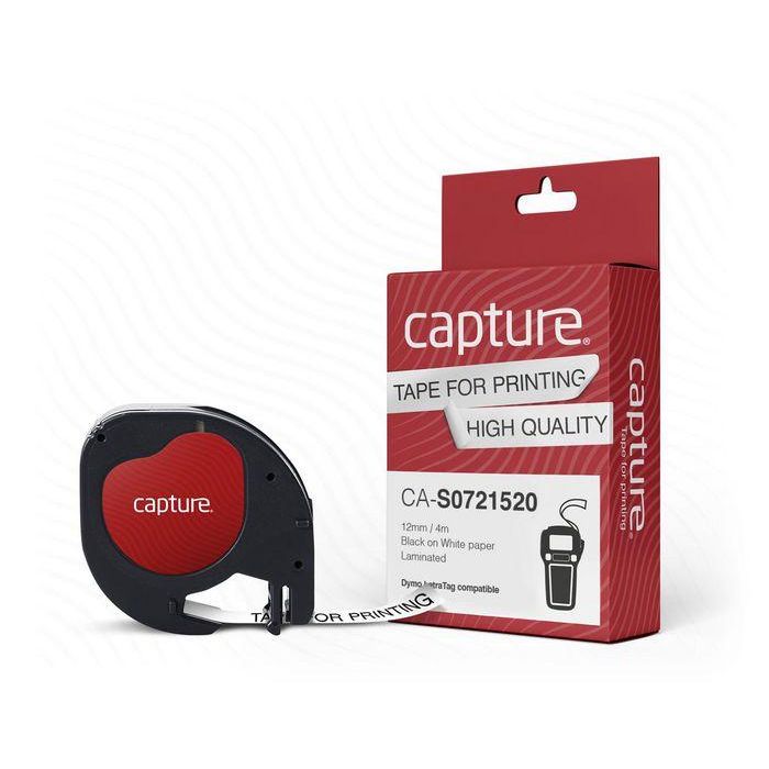 Capture S0721520 Cinta de etiqueta negra sobre blanca 12 mm x 4 m compatible con LetraTag, plástica, resistente al desgaste 0 Capture S0721520 Cinta de etiqueta negra sobre blanca 12 mm x 4 m compatible con LetraTag, plástica, resistente al desgaste 0