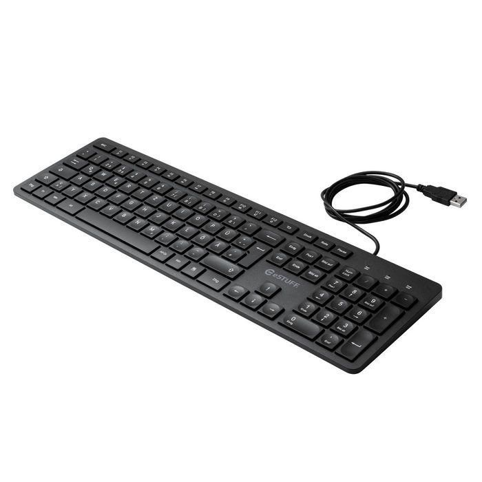 eSTUFF G220 Teclado USB con Cable de Tamaño Completo, Teclas Silenciosas y Perfil Bajo, Diseño Delgado para Productividad Óptima, Distribución Alemana eSTUFF G220 Teclado USB con Cable de Tamaño Completo, Teclas Silenciosas y Perfil Bajo, Diseño Delgado para Productividad Óptima, Distribución Alemana