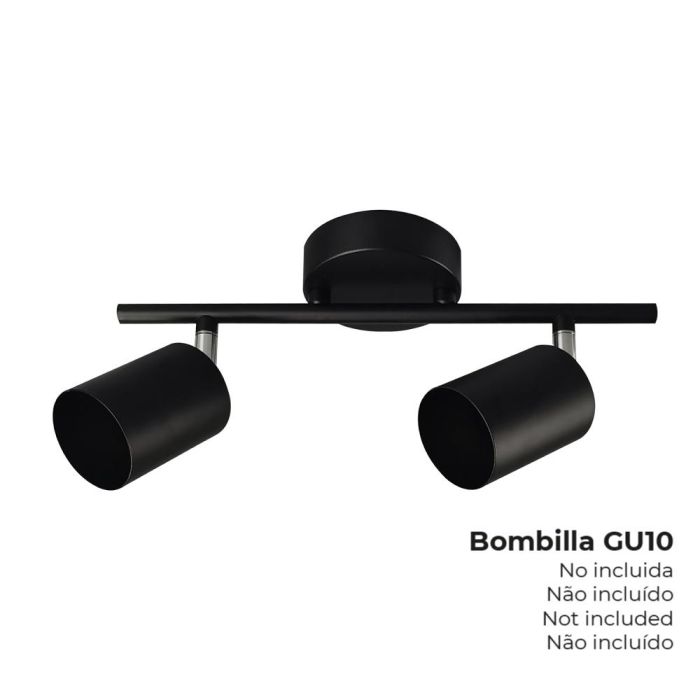 Edm Regleta de Focos 2 Elementos GU10 Negro 50W máx./bombilla Abatible 180° 220-240V (Bombilla no incluida) 30x9x17cm 0 Edm Regleta de Focos 2 Elementos GU10 Negro 50W máx./bombilla Abatible 180° 220-240V (Bombilla no incluida) 30x9x17cm 0