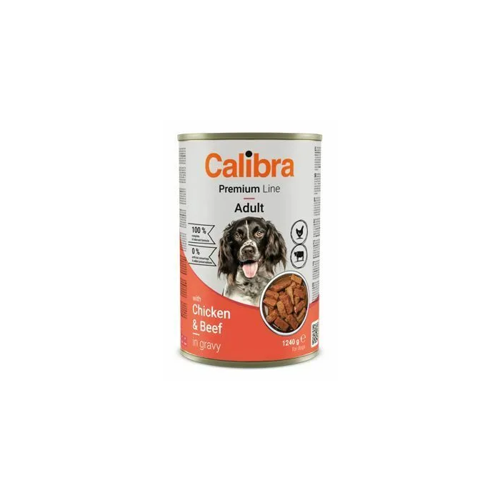 Calibra Dog Premium Alimento Húmedo para Perros Adultos con Pollo y Ternera, Lata 12x1240g