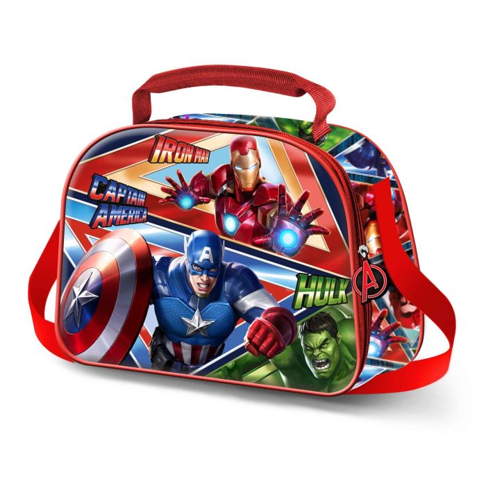 Marvel Los Vengadores Bolsa Portamerienda 3D Infantil Isotérmica Azul. Poliéster/EVA, 5L. Merendero con asa, bandolera y relieve