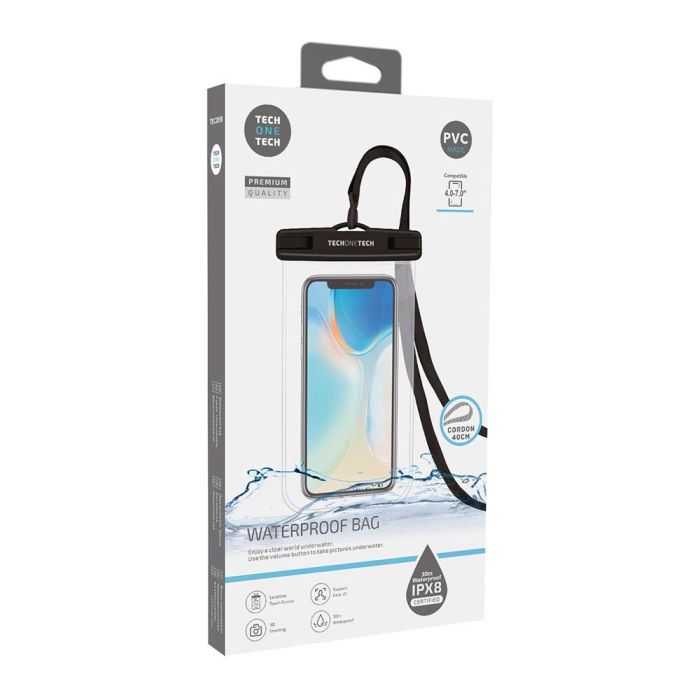 Tech One Tech Funda impermeable para móviles hasta 7" IPX8 sumergible 30m con lanyard PVC 1