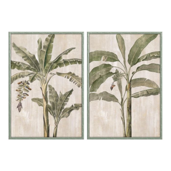 DKD Home Decor Cuadro Tropical de Palmera Verde Azul 70x100 cm (2 Unidades) en Abeto y Cristal