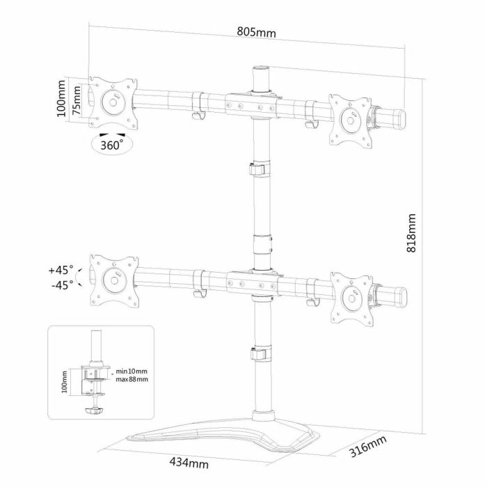 Soporte de Mesa para Pantalla Neomounts NM-D335D4BLACK 1 Soporte de Mesa para Pantalla Neomounts NM-D335D4BLACK 1