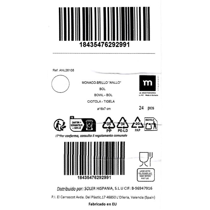 La Mediterranea Bol Ø16 cm "Anllo" Monaco Brillo (24 Unidades) La Mediterranea Bol Ø16 cm "Anllo" Monaco Brillo (24 Unidades)