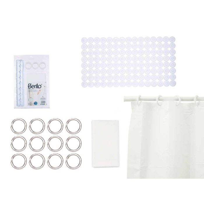 Set Baño Cortina Peva Y Alfombra Ducha Blanco Berilo 28X42CM (12 Unidades) Set Baño Cortina Peva Y Alfombra Ducha Blanco Berilo 28X42CM (12 Unidades)