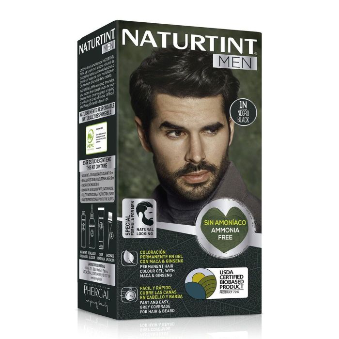 Naturtint MEN Tinte Capilar Negro #1N sin Amoniaco para Cabello y Barba, Cobertura Canas, 1 unidad 8