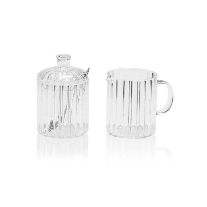 Andrea House Set azucarero y lechera de vidrio, 200 ml, lechera Ø7x11.5 cm, azucarero Ø7x10.5 cm con cuchara de acero inoxidable 0 Andrea House Set azucarero y lechera de vidrio, 200 ml, lechera Ø7x11.5 cm, azucarero Ø7x10.5 cm con cuchara de acero inoxidable 0