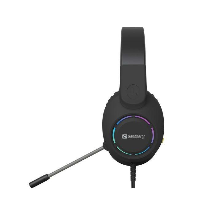 Sandberg BossBlaster Auriculares Gaming USB con Micrófono de Alta Sensibilidad, Sonido Estéreo Espectacular y Luces LED Integradas, Diadema Ajustable Cómoda 3