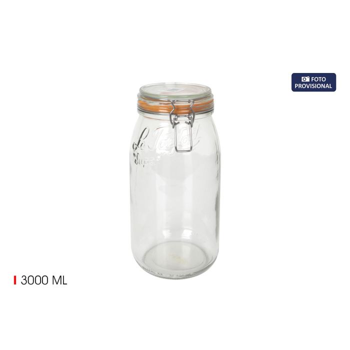 Inde Tarro Hermético de Vidrio Super 3000 ml - Ø 10 cm - Ideal para Almacenamiento de Alimentos (3 Unidades)