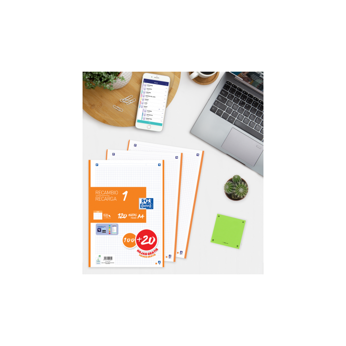 Oxford Recambio Hojas Sueltas A4 90gr 5x5mm 120 Unidades 1 Banda Color Naranja 1