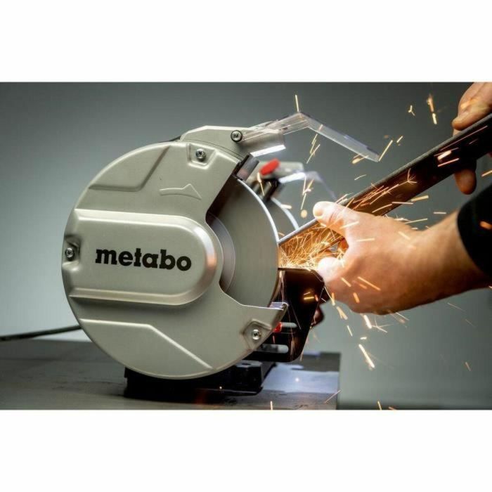Metabo DS 200 Plus Amoladora de banco, discos corindón 36P/60N, protector de chispas y soporte para lijar y afilar 4