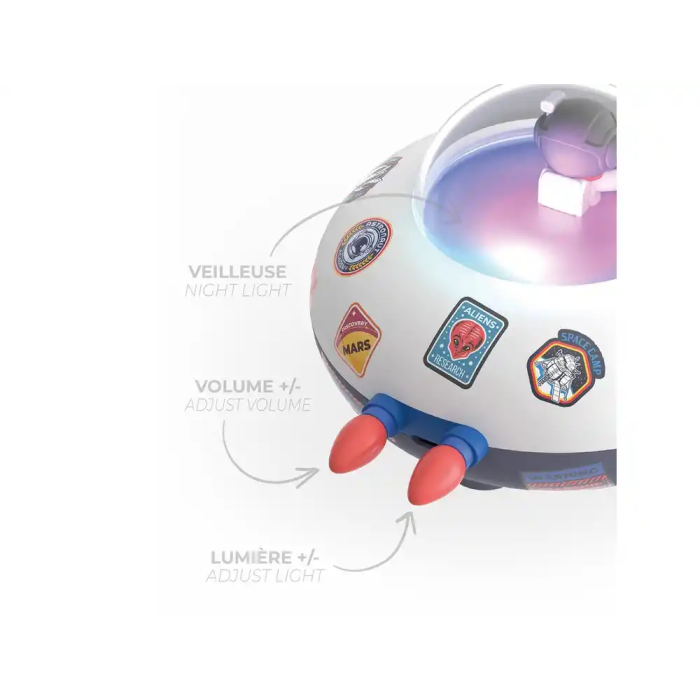 Wondee Cosmo Bubbly Altavoz Bluetooth Portátil Inalámbrico con Efectos de Luz, Diseño Nave Espacial, Sonido Potente, Luz Nocturna, Incluye 50 Pegatinas 2