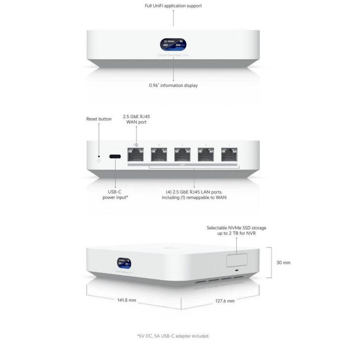 Ubiquiti Router Cloud Gateway Max UCG-Max Procesador ARM Cortex-A53 1.5GHz Memoria 3GB SSD 512GB Blanco 10