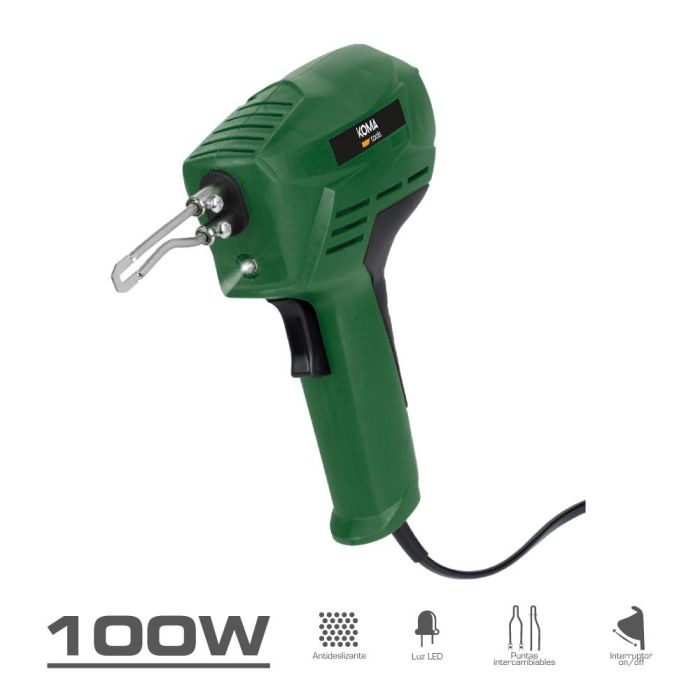 Koma Tools S-100 Soldador Tipo Pistola 100W 230V - Temp. Máx. 680°C - Calentamiento 12s - Mango Suave y Puntas Intercambiables