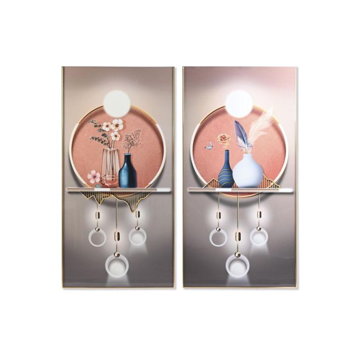 DKD Home Decor Set de 2 Cuadros Glam Beige Naranja con Diseño de Jarrones 160x80 cm y 3 cm de Profundidad, Aluminio y MDF