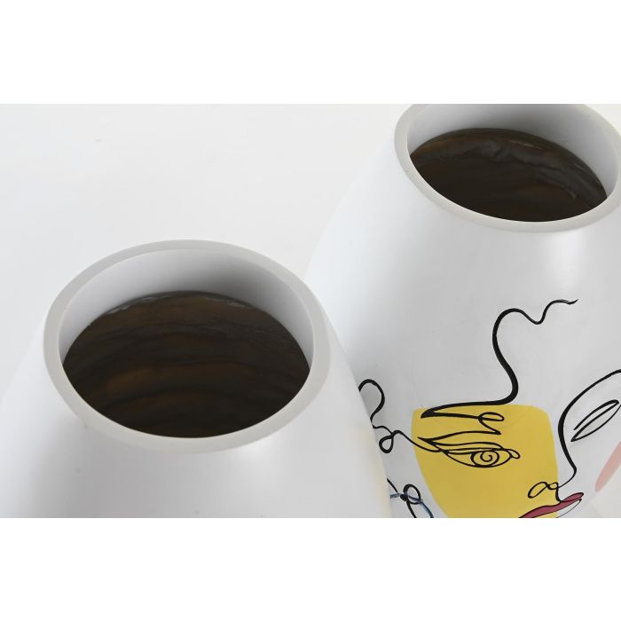 DKD Home Decor Jarrón Scandi de Resina Multicolor Blanco, Diseño Cara Abstracta, 22.5x29x22.5 cm, Set 2 Unidades 2