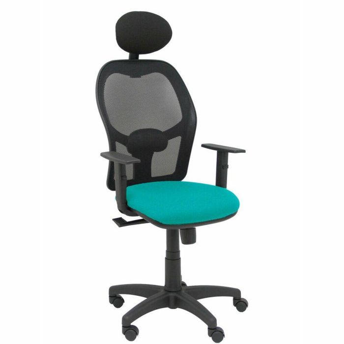 PIQUERAS Y CRESPO Silla Alocen malla negra asiento bali turquesa brazos regulables cabecero fijo PIQUERAS Y CRESPO Silla Alocen malla negra asiento bali turquesa brazos regulables cabecero fijo