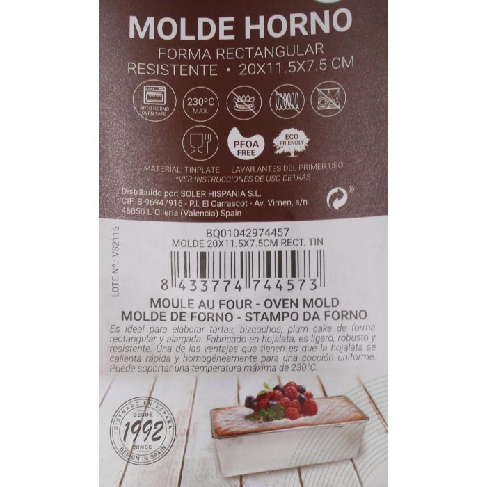 Molde rectangular Quttin 20x11.5x7.5 cm (18 Unidades) 11 Molde rectangular Quttin 20x11.5x7.5 cm (18 Unidades) 11