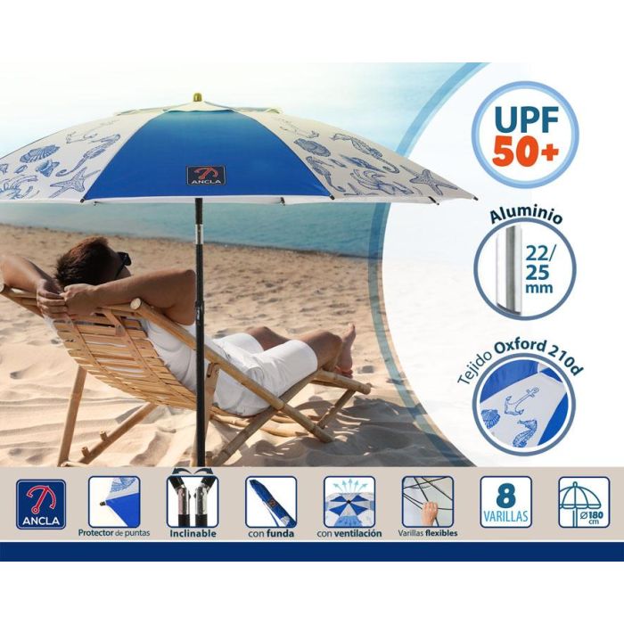 Sombrilla de playa Azul Ø 180 cm SPF50+ Marino 2