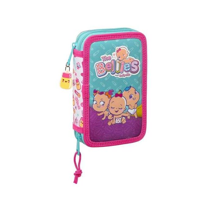 Plumier Doble The Bellies Blanco Morado Turquesa 12.5 x 19.5 x 4 cm (28 piezas)