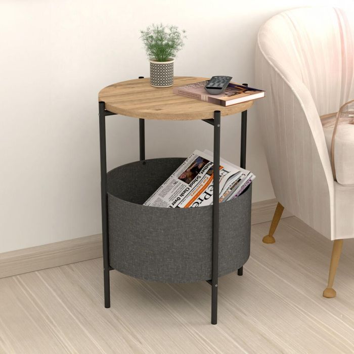 Mesa auxiliar Alexandra House Living Negro Gris Roble Metal Madera MDP 43 x 60 x 43 cm 3