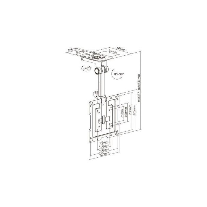 AISENS - SOPORTE DE TECHO GIRATORIO, PLEGABLE PARA MONITOR/TV 20KG DE 19-43, NEGRO 4 AISENS - SOPORTE DE TECHO GIRATORIO, PLEGABLE PARA MONITOR/TV 20KG DE 19-43, NEGRO 4
