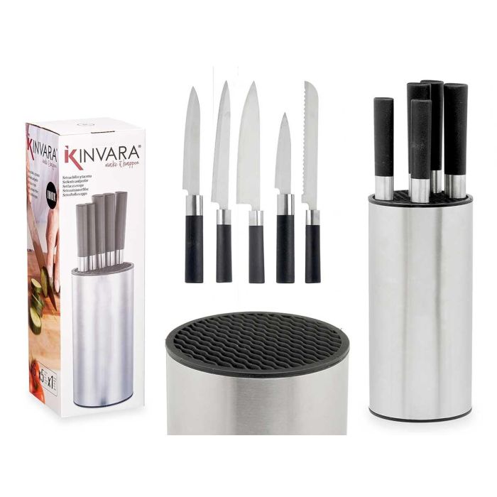 Kinvara Tacoma Redonda Acero 5 Cuchillos 11x35x11 cm Metal y Plástico Negro/Plata (6 Unidades) Kinvara Tacoma Redonda Acero 5 Cuchillos 11x35x11 cm Metal y Plástico Negro/Plata (6 Unidades)