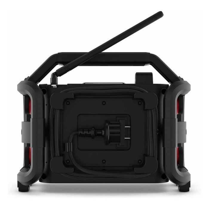 Perfectpro RockPRO - Radio digital de obra resistente IP65, DAB+/FM, Bluetooth 5.0, 4 altavoces, 30W, pantalla, batería recargable, negro/rojo