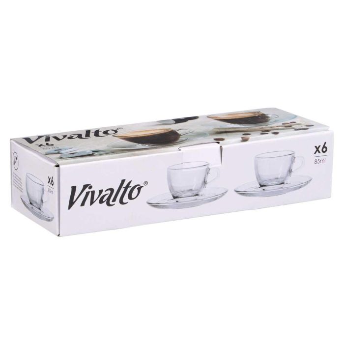 Taza Vidrio Cafe 85Ml Con Plato Vivalto 11x5x11cm (24 Unidades) 2 Taza Vidrio Cafe 85Ml Con Plato Vivalto 11x5x11cm (24 Unidades) 2