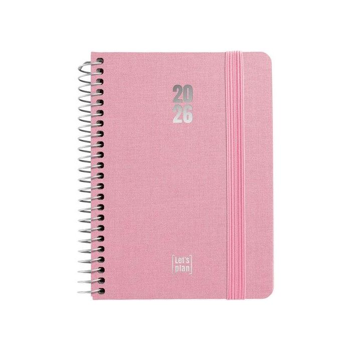 Agenda Anual (2026) Grafoplas Fancy Espiral Tapa Extradura Con Goma A6 170X145 D/P Rosa Pastel