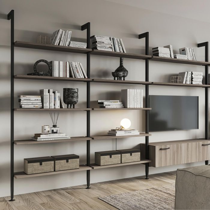 Emuca Lote de 3 estructuras Zero con herrajes y perfiles para montaje al suelo y a pared con nivelador rectangular, Aluminio y Zamak, Negro texturizado 3