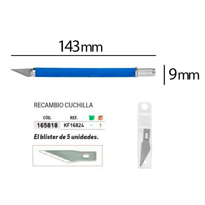 Bisturi Q-Connect Metalico Aleacion De Aluminio Con Goma - 5 Cuchillas De Repuesto - Blister 1 Unidad 1