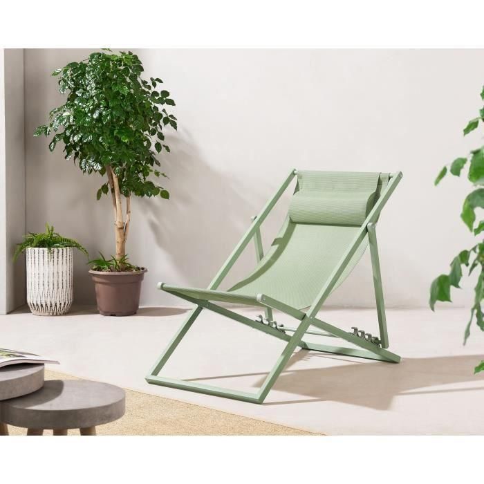 Tumbona PAROS - Estructura de acero - L 63 x P 104 x A 85 cm Verde caqui 1 Tumbona PAROS - Estructura de acero - L 63 x P 104 x A 85 cm Verde caqui 1
