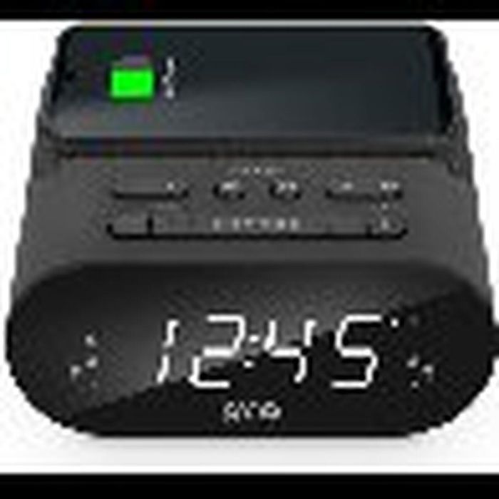 SPC Frodi QI 4587N - Radiodespertador LED con Radio FM, Base de Carga Inalámbrica Qi, Doble Alarma y Puerto USB 2