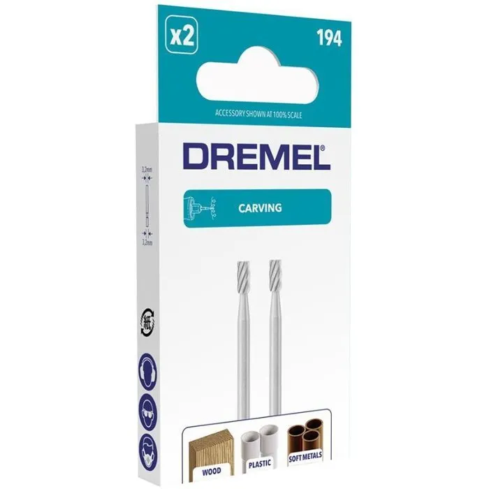 Dremel 194 Cortadores de Acero de Alta Velocidad Lote de 2, Diámetro de Trabajo 3.2mm para Metal Blando, Plástico y Madera