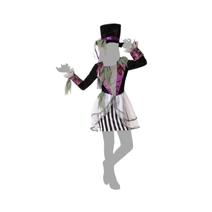 Disfraz Sombrerera Loca Halloween Infantil Niña 3-4 Años - Vestido y Sombrero de Copa Negro con Detalles Violeta y Rayas 4