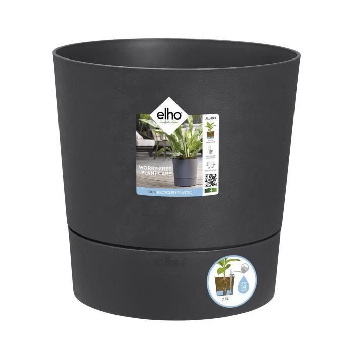 ELHO Greensense Aqua Care Round 30 Maceta Redonda Gris Carbón para Interior y Exterior, Ø 29,5 x Alt. 29,1 cm ELHO Greensense Aqua Care Round 30 Maceta Redonda Gris Carbón para Interior y Exterior, Ø 29,5 x Alt. 29,1 cm